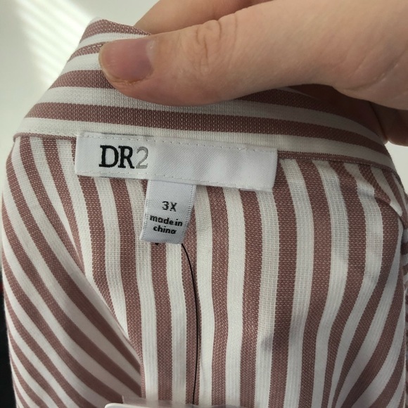 Daniel Rainn Striped Ruffle Button Down Blouse NWT 3X Pink - Picture 5 of 8